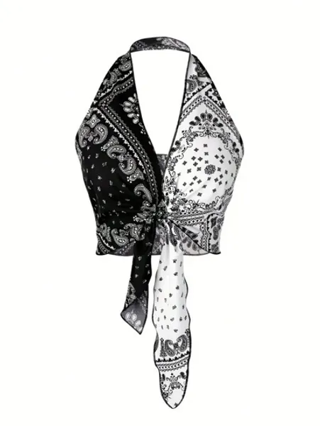Paisley Printed Scarf Style Halter Top