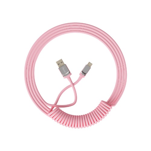 Akko Coiled Keyboard Cable USB-C to USB-A, 5ft Flexible TPU Cord Coil Cable with Zinc Alloy Connector, Cablemod Keyboard Cable for Mechanical Gaming Keyboard (Pink)