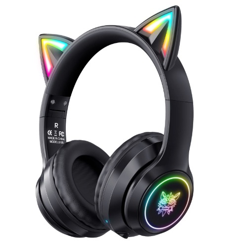 Cat Ear Bluetooth Headphones for Kids & Adults, 55H Play Time, Wireless Foldable & Wired Multi-Function LED Light Up Over Ear Headphones with Mic and Volume Control for iPhonePad/Laptop/PC