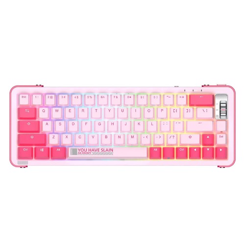 EPOMAKER Royalaxe Y68 NKRO RGB 65% Hot Swappable 2.4Ghz/Bluetooth/USB-C Wired Gaming Keyboard with Sound Absorption Silicon, PBT Double Shot Keycaps for Win/MacOS/Gaming/Office（TTC Gold Pink V2）