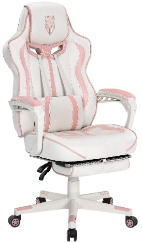 Vonesse Pink Gaming Chair PC Game Chair for Girls Racing Style Reclining Computer Chair with Footrest Office Swivel Ergonomic Gaming Computer Chair with Massage High Back Gaming Chairs for Adults