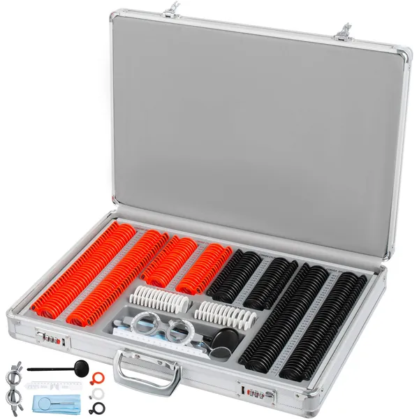 VEVOR 266pcs Trial Lens Plastic Optical Trial Lens Set Optometry Lens Optometry Box Trial Lens Equipment Eye Protection Accessories Ophthalmic Trial Case Lenses with Aluminum Storage Case