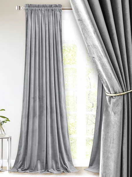 Solid Color Single Panel Blackout Curtain, Light Grey Polyester Curtain For Living Room, Bedroom