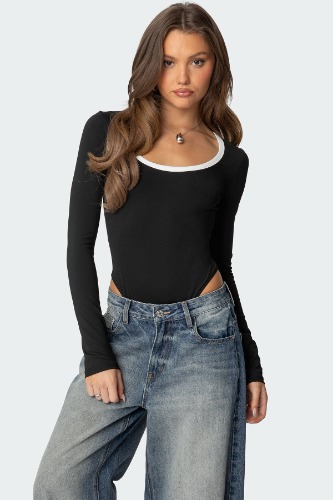 Contrast Scoop Neck Bodysuit | BLACK / S