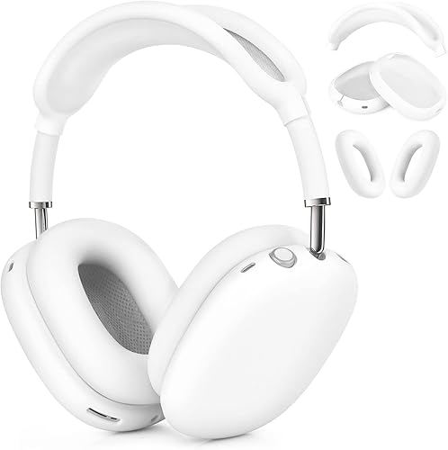Maxjoy for AirPods Max Case, Soft Silicone Ear Cups Cover/Ear Pad Case Cover/Headband Cover for AirPods Max Headphones, Anti-Scratch Accessories Protective Cover for Apple AirPods Max, White - White