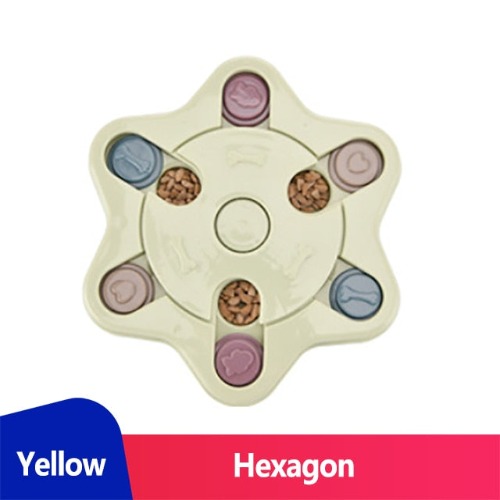 Dog Puzzle Treat Feeder Interactive Toy - Yellow Hexagon