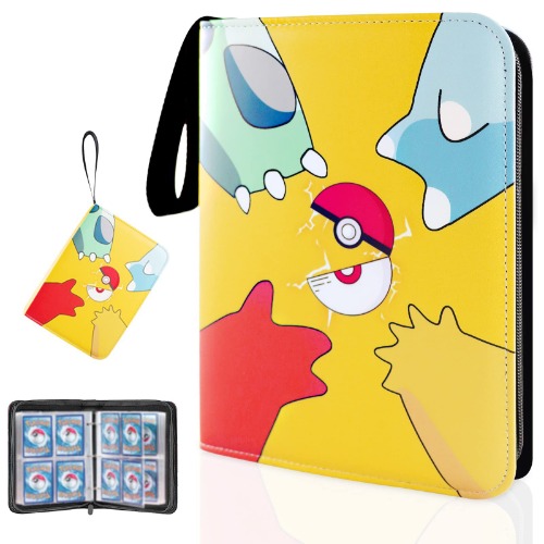 Trading Card Binder for Pokemon Cards 4-Pocket 50 Premium Pages Double Sided Removable Sleeve Collectible Card Carrying Case - 400 Pockets Card Binder Album for Card Collection (yellow)