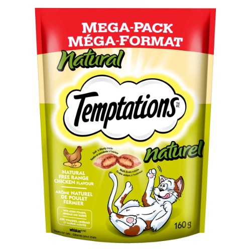 TEMPTATIONS Cat Treats, All Natural Free Range Chicken Flavour, 160g Pouch (10 Pack) - 160 g (Pack of 10) All Natural Chicken