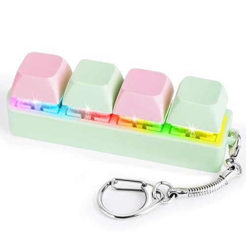 FunisFun Keyboard Fidget Toy for Adults Keyboard Clicker with LED Light Keychain Fidget Stress Relief Sensory Toy (Green Pink, 4 in 1) - 4 in 1 - Green Pink