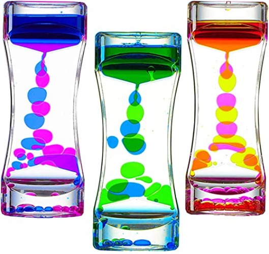 Liquid Motion Bubbler Toy (3-Pack) Colorful Hourglass Timer with Droplet Movement, Bedroom, Kitchen, Bathroom Sensory Play