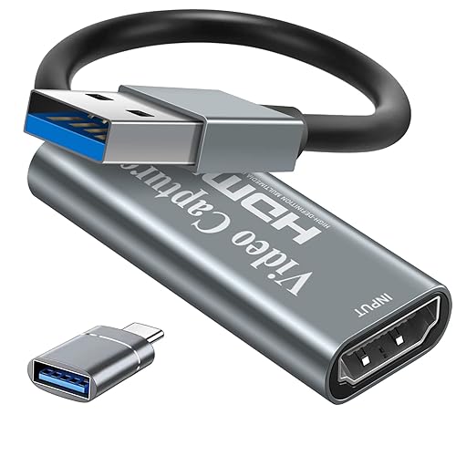 Carte d'acquisition vidéo Papeaso 4K HDMI vers USB Carte de Capture, Carte aquisition Video hdmi, Capture Card Full HD 1080p, pour l'édition vidéo/Jeux/Streaming/enseignement en Ligne - Gray
