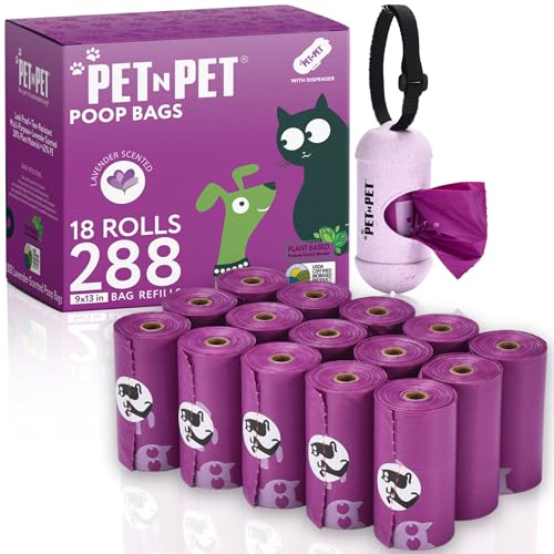PET N PET Scented Dog Poop Bags With Holder, 288 Count Thick and Leakproof Dog Bags, USDA Certified 38% Plant Based & 62% PE Dog Waste Bags, Doggy Poop Bags Dispenser, Dog Waste Bag, Cat Poo Bags - 288 count (Pack of 1)