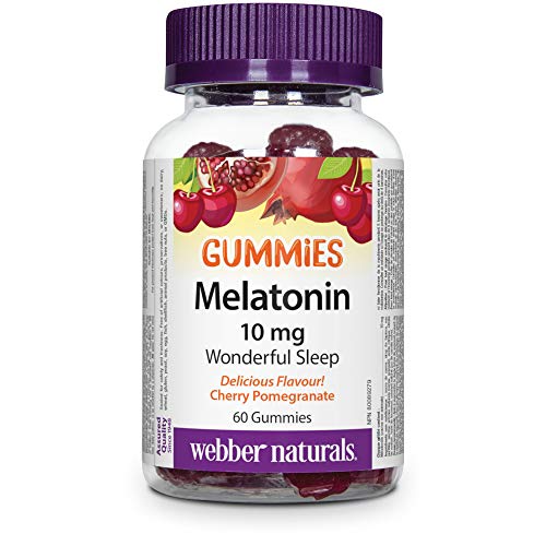 Webber Naturals Melatonin 10 mg Maximum Strength Gummy, 60 Gummies, Cherry Pomegranate Flavour, For Sleep Support, Vegan - Gummy