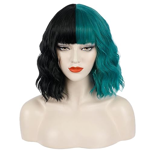 Black and Green Short Curly Wig