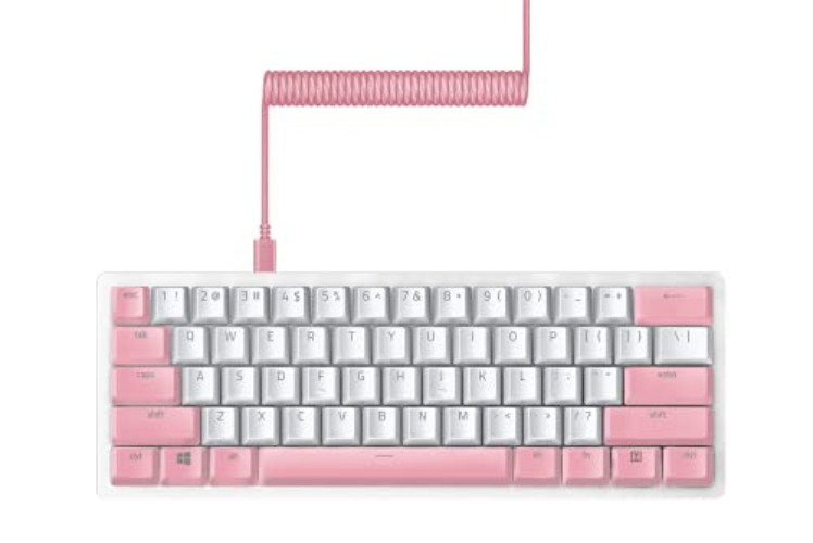 Razer Huntsman Mini 60% Gaming Keyboard + PBT Keycap + Coiled Cable Upgrade Set Bundle: Mercury White/Linear Optical - Quartz Pink - Keyboard + PBT Keycap + Coiled Cable Upgrade Set - White Keyboard, Pink Upgrade Set - Linear Optical Switch