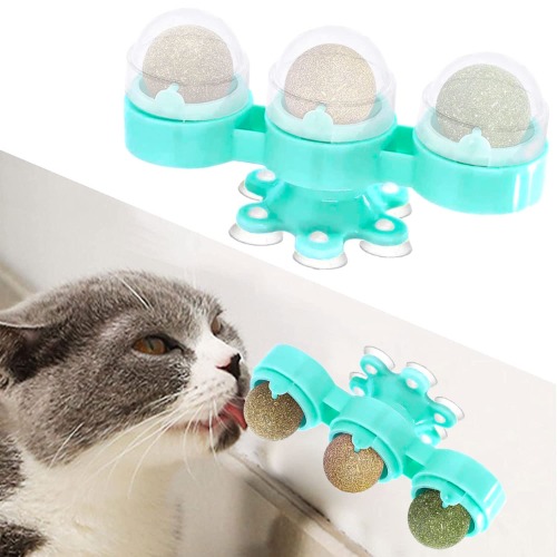 Shengruili Kattenkruidbal, 3-in-1 kattenkruidbal voor katten, kattenkruidspeelgoed, draaibare tandreiniging tandheelkundige kat, speelgoed, interactief pesten kattenspeelgoed voor het reinigen van tanden - draaiend blauw