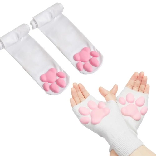 High Quality Thigh High Neko Cat Paw Gloves - Short White Gloves & Socks