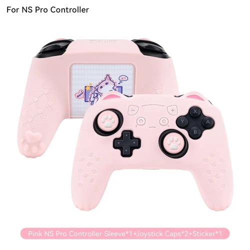 Pink Neko PS5 and Switch Controller Covers for Cute Gaming Style - Switch Pro Pink