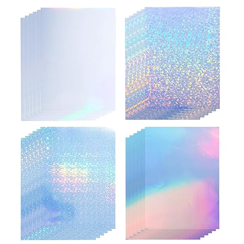 36 Sheets Vinyl Printable Sticker Paper A4 Size (8.25" x 11.7") Glossy Holographic Sticker Paper Self-Adhesive Waterproof Dries Quickly For Inkjet/Laser Printer - 36pcs - 4 patterns