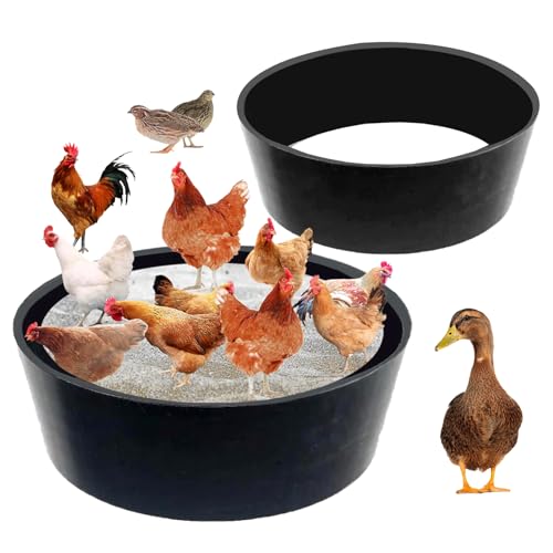 Chicken Dust Bath Tub, 25'' D * 5.9'' H, Bottomless Design, PE Eco Friendly, Dust Bath for Chickens, Chicken Coop Cleaner Container, Container for Chicken Coop Lime, Essential Chicken Coop Accessory