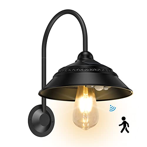 Aqonsie Solar Barn Light Outdoor with 3 Lighting Modes & Motion Sensor Solar Wall Sconces Rustic Solar Chicken Coop Lights, Waterproof Solar Wall Mount Light for Barn/Shed/Farmhouse/Porch - Black(1 Pack)