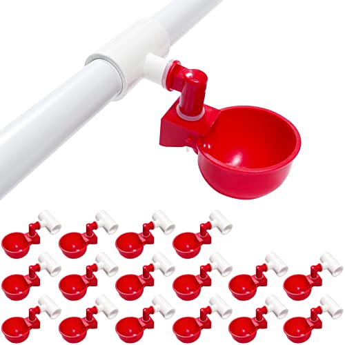 letsFix Chicken Water Cups for PVC with Tee (16 Pack), Automatic Chicken Waterer Kit for Poultry, DIY PVC Water Feeder for Chicken/Duck/Quail/Turkey - Tee+Cup [16 Pack]