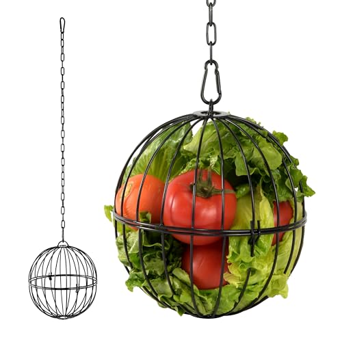 Voikm Hanging Chicken Feeder, 7.1 Inch Large Iron Chicken Vegetable Treat Ball, Veggie Hanging Foraging Ball with 20 Inch Hanging Chain for Hens Coop Poultry