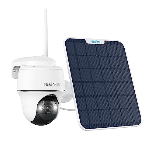 REOLINK First 4K Solar Security Cameras Wireless Outdoor, Argus PT 4K+ 6W Solar Panel, 360° Pan Tilt Solar Battery Outdoor Camera with 8MP Color Night Vision, 2.4/5 GHz Wi-Fi, No Monthly Fee - 4K 8MP