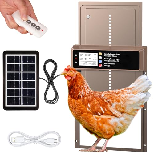 NyPots Automatic Chicken Coop Door Solar Powered, LCD Display Automatic Chicken Door with Timer & Light Sensor, Aluminum Alloy Chicken Door with Remote Control & 4 Modes Automatic Chicken Door Solar - 9.4"L x 1.6"W x 13.0"H