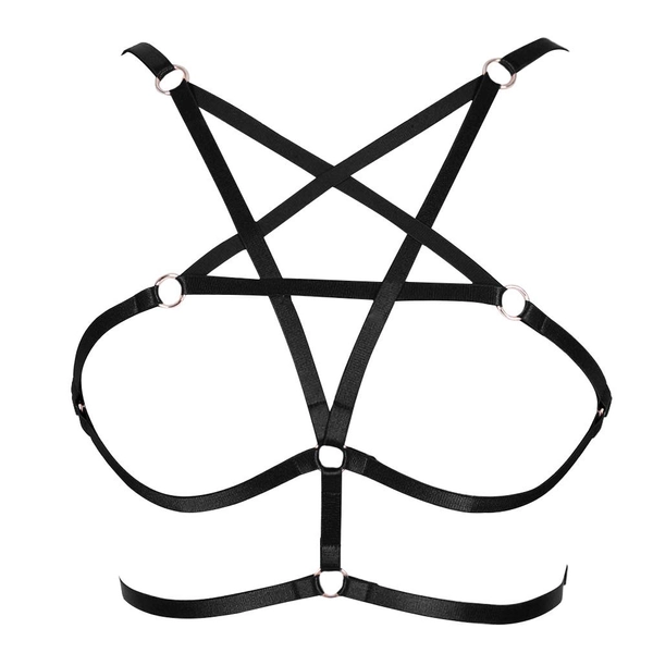 Hyperdim Sexy Women Lingerie Gothic Halter Pentagram Body Harness Caged Bra Cupless Bra Crop Top Strappy Bralette