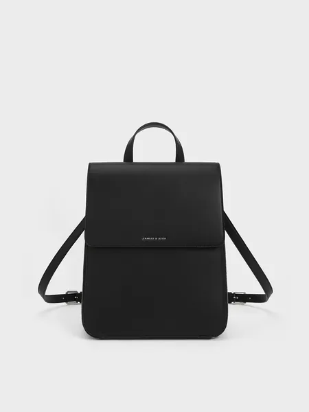 Mochila estructurada con solapa frontal - Noir | CHARLES & KEITH