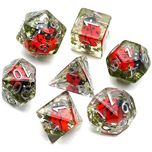 Cusdie 7-Die DND Dice, Polyhedral Dice Set Filled with Animal, for Role Playing Game Dungeons and Dragons D&D Dice MTG Pathfinder (Ladybug) - Ladybug