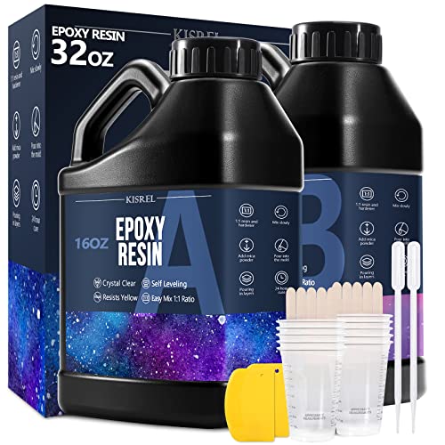 KISREL Epoxy Resin 32OZ - Crystal Clear Epoxy Resin Kit - No Yellowing No Bubble Art Resin Casting Resin for Art Crafts, Jewelry Making, Wood & Resin Molds(16OZ x 2) - 32 OZ
