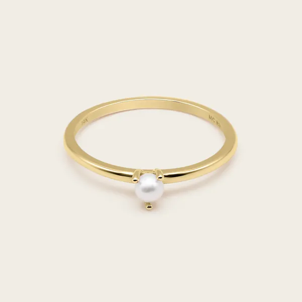 14k Solid Gold Pearl Slim Stacker Ring