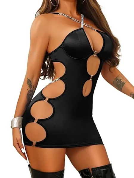 Kaei&Shi Cut Out Dress,Sleeveless Backless Bodycon Mini Dresses,Sexy Women Night Out Club Outfits - Black - Small