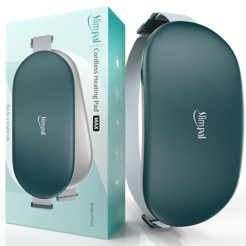 Slimpal Electric Heating Pad for Back Pain, Plus-Sized Period Heating Pad for Cramps, Portable Wearable Menstrual Heated Pad Pain Relief with Extra Belt for Belly Back, Gift for Girls Women Wife, Dark Green - Large - Dark Green
