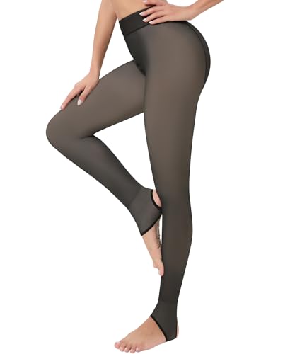 Fleece Lined Tights for Women Black Nude Tights Winter Warm Thermal Tights Opaque Pantyhose - X-Small - 85g No Fleece Stirrup Black