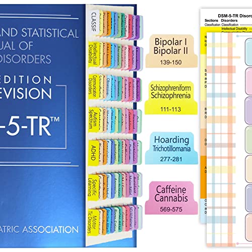Upgraded Index Tabs for DSM-5-TR 2022, 94 Printed DSM-V-TR Tabs, 100 Tabs in Total, with Alignment Guide & Disorders Description Sheet for The Diagnostic and Statistical Manual of Mental Disorders
