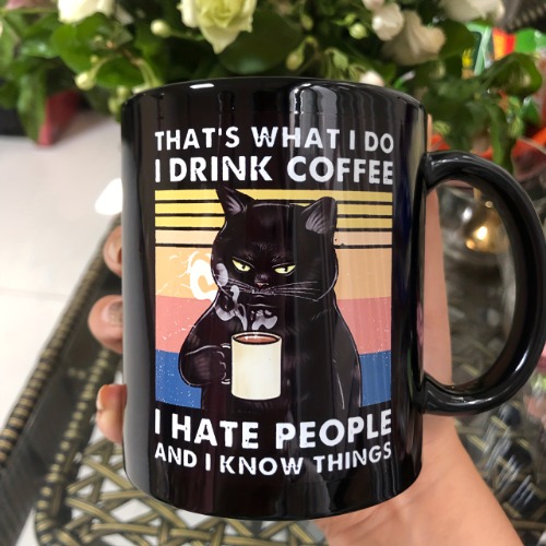 1pc, Black Cat Coffee Mug, 11oz Ceramic Coffee Cups, Water Cups, Summer Winter Drinkware, Halloween Gifts