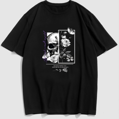 Men's Skull Flower Graphic T-Shirt - Casual and Comfortable Summer Tee