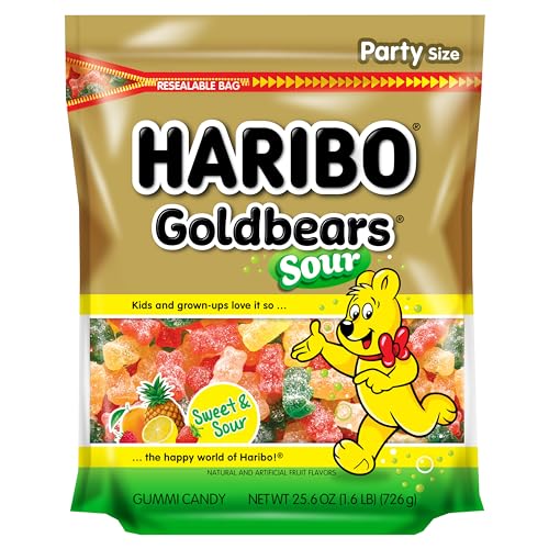 HARIBO Gummi Candy, Sour Goldbears, 25.6 oz. Stand Up Bag - Sour Goldbears - Party Size