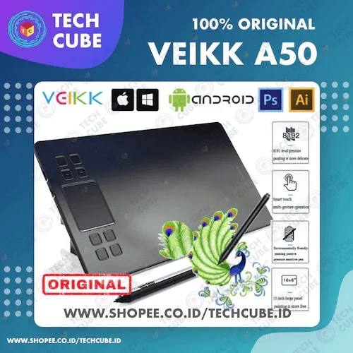 VEIKK A50 Digital Graphic Drawing Pen Tablet Gambar 8192 Pressure 10x6 inch