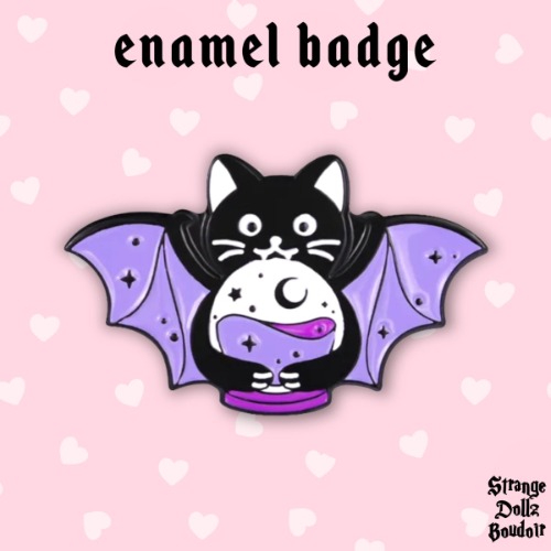 Witchy Bat Cat enamel pin badge, Halloween, Strange Dollz Boudoir