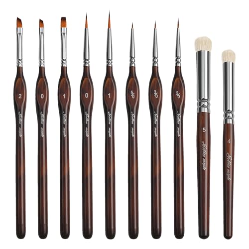 Detail Paint Brushes Dry Brushes Flat Miniature Paint Brushes 10pcs Fine Detail Paint Brush Set for Acrylic, Oil, Watercolor & Citadel, Figurine, 40k. - Cocoa Brown