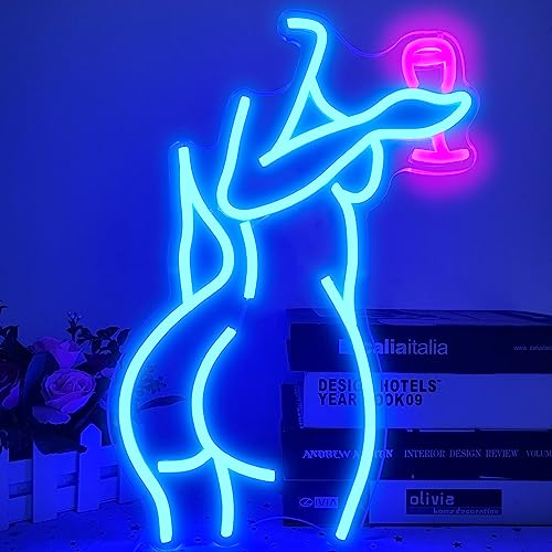 Ajoyferris Lady Back Neon Sign Dimmable LED Lady Neon Sign Blue Neon Sign Woman Neon Sign Sexy Lady Neon Signs for Bedroom Man Cave Bar Store Home Party Art Decor Gifts(16X11 inches,Blue) - F-Lady Blue
