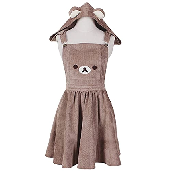 Mfacl Cute Lolita Dress Skirt Summer Dresses Japanese Kawaii Lolita Overall Dress Cute Bear Embroidery Hat Ball Gown Harajuku Lolita Dress Harajuku Cute Warm Dress (Color : Brown, Size : Large)