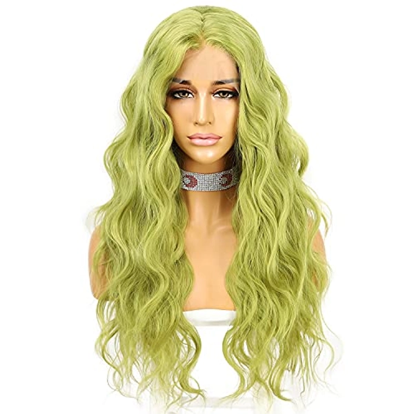 SAPPHIREWIGS Light Green Color Curly Type Queen Camgirl Makeup Wedding Hair Party Gift Synthetic Lace Front Daily Wigs