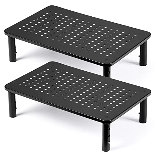 DOLALIKE Monitor Stand Riser with Vented Metal Platform, 2 Pack Premium Fashion Computer Monitor Stand, 3 Height Adjustable Laptop PC Stand with Non-Skid Rubber, Stable Black Metal Construction