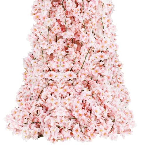 Sunm Boutique Cherry Blossom Garland 6-Pack 35.4 Ft Cherry Blossom Hanging Vine Silk Sakura Vines Garland for Wedding Party Decor, Pink - Pink - Pack of 6