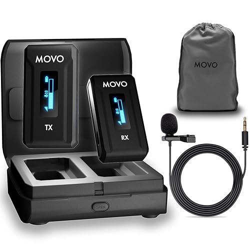 Movo WMX-2 Wireless Camera Microphone with Charging Case - Lavalier Mic for DSLR Cameras, Vlogging, Content Creation, Filmmaking - 1 Transmitter